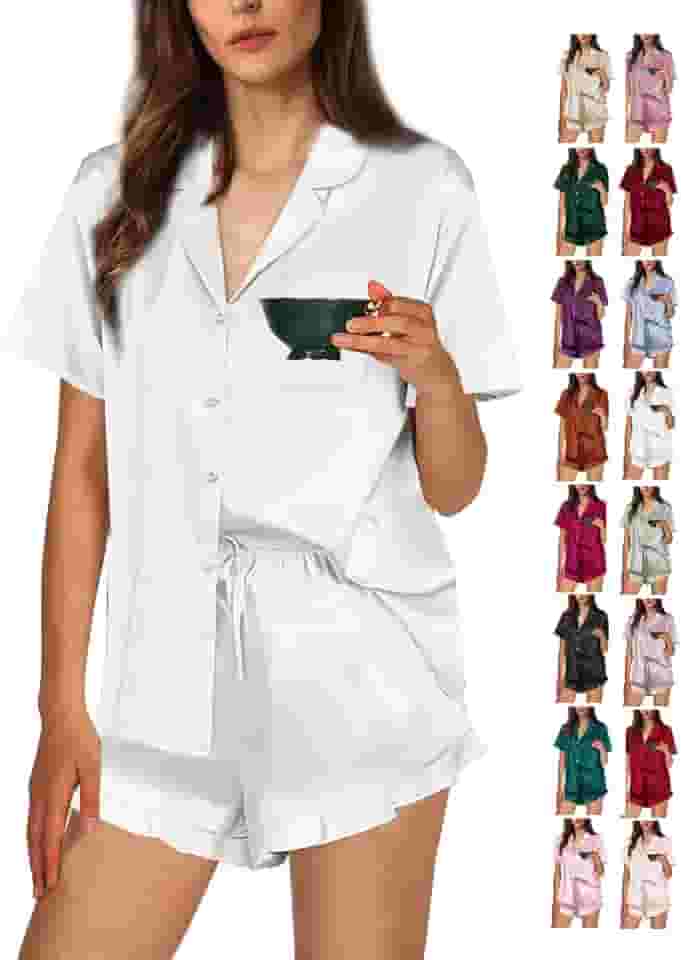 Conjunto de pijama feminino de cetim sedoso PP-4GG com babados