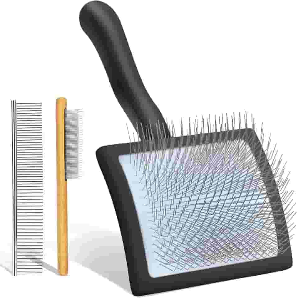 Escova para cães de pelo médio ou longo, escova de pino longo para remover pelos soltos, emaranhados e nós, melhor escova de cuidados para animais pequenos, grande, pente grátis para animais