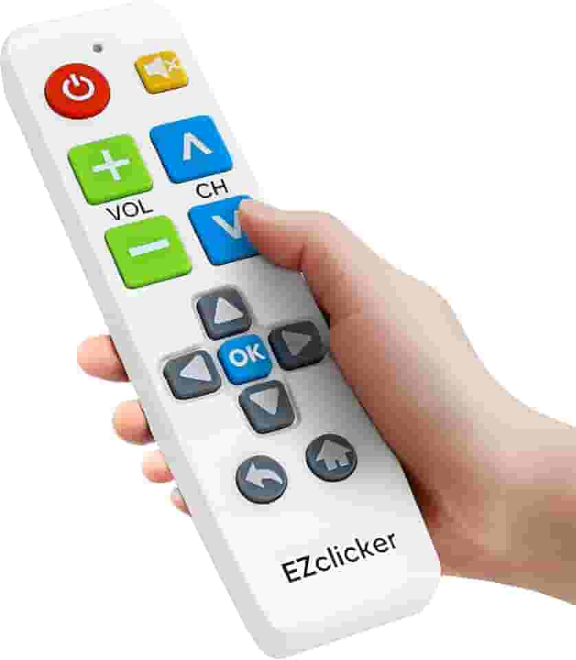 Controle remoto universal de TV Plus com botão grande (branco) simples e fácil de usar, funciona com as principais marcas de TV (2 pilhas AAA não incluídas)