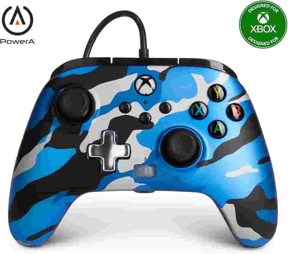 PowerA Enhanced Wired Controller for Xbox Series X|S - Metallic Blue Camo, gamepad, wired video game controller, gaming controller, Officially Licensed for Xbox