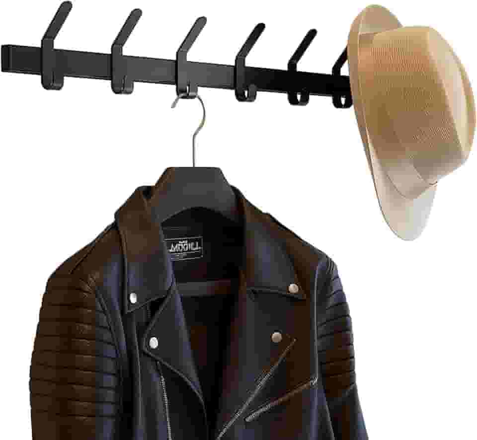 Brasforma Cabideiro de Parede, 6 Ganchos, Preto, Suporta 30kg, 66 x 6,2 x 9,7 cm, Aço Carbono