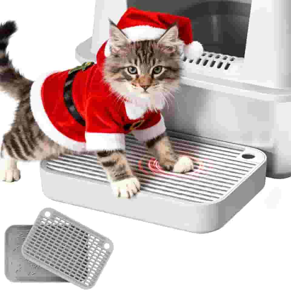 Caixa de areia para gatos com função de filtro, banco de pedal de gato para caixa de areia autolimpante, fácil de limpar, anti-rastreamento e antiderrapante, ideal para gatinhos e gatos idosos, cinza