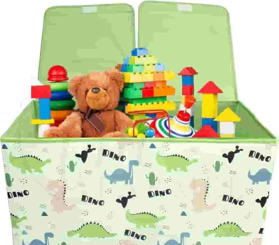 Bau De Brinquedos Caixa Organizadora Montável Estampado Estruturada 60x40 Ideal Para Quarto Infantil (VERDE)