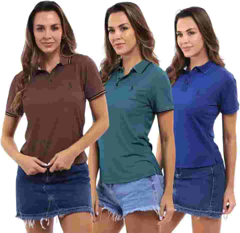 Kit 3 Camisa Polo Feminina em Piquet com Viscose Dry John Pull