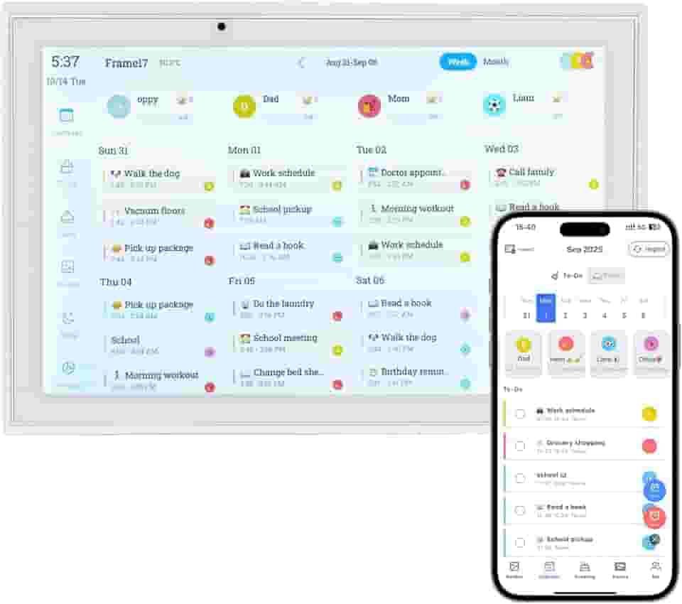 Calendário digital inteligente de 25,5 cm, agenda de refeições HD, tela sensível ao toque, agenda digital sem costura (sem bateria)