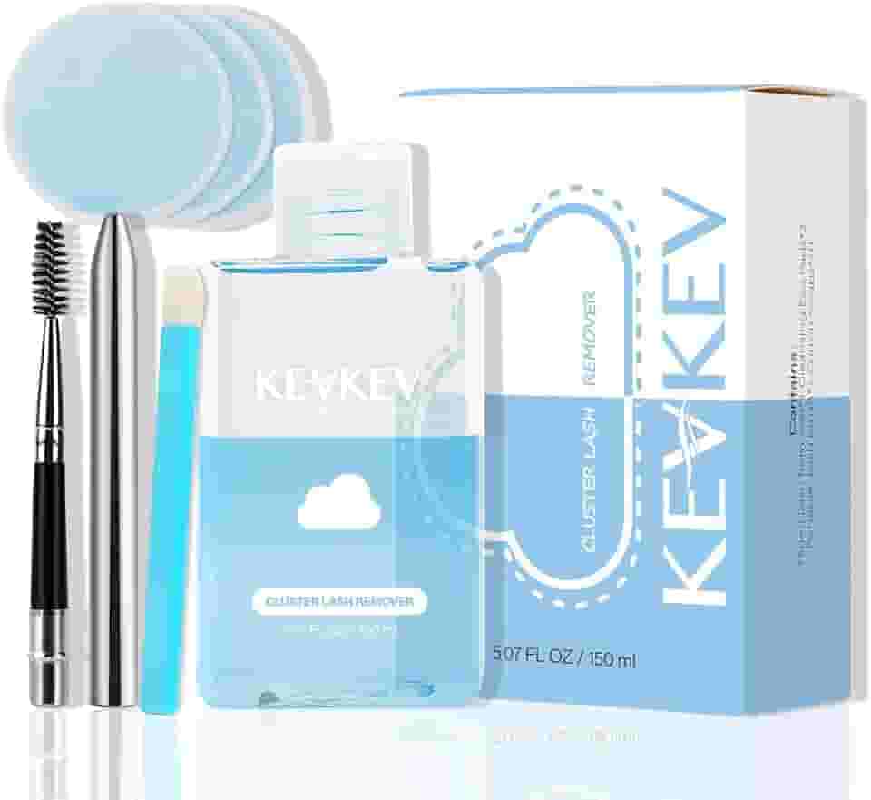 KevKev Removedor de cílios para aglomerados de cílios removedor de cola de cílios individual 150 ml para cílios com almofadas de algodão ecológico leve, não irritante, remoção rápida sem resíduos (150