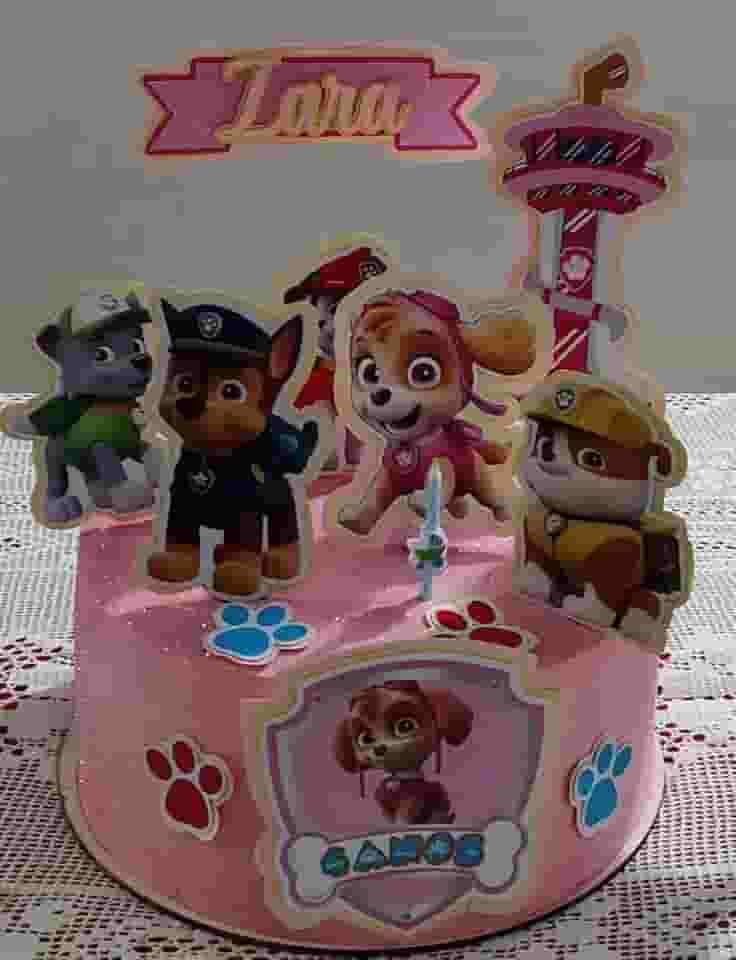 Topo de Bolo Personalizado Patrulha Canina, Papel Fotográfico, Artesanal, com Personagens e Torre, Nome e Idade Customizáveis, Festa Infantil