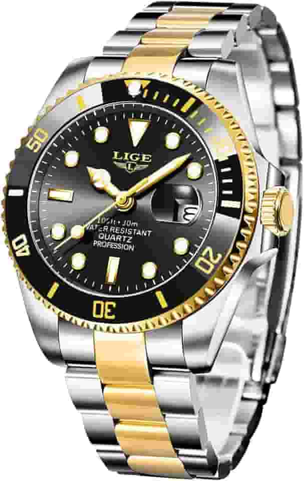 Relógio masculino de aço inoxidável da LIGE, relógio militar à prova d'água, esportivo, analógico, de quartzo, casual, para negócios, com calendário, relógios de pulso