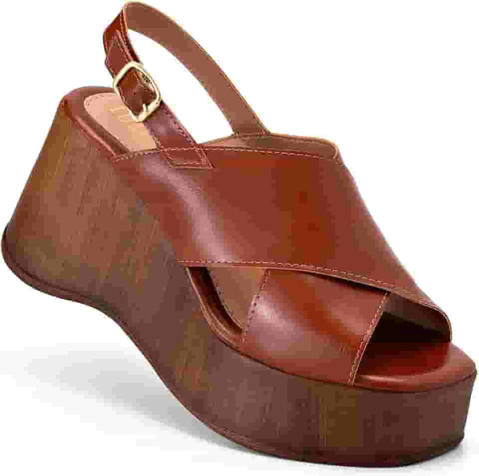 Sandália Anabela Feminina Lumiss Plataforma Madeira Confortável Blogueira Fivela