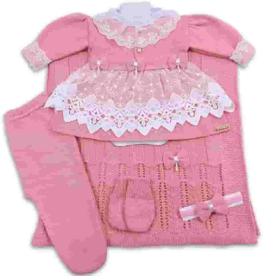 Kit Saída de Maternidade Menina Trico Conjunto Recem Nascido Princesa Rosa Chique