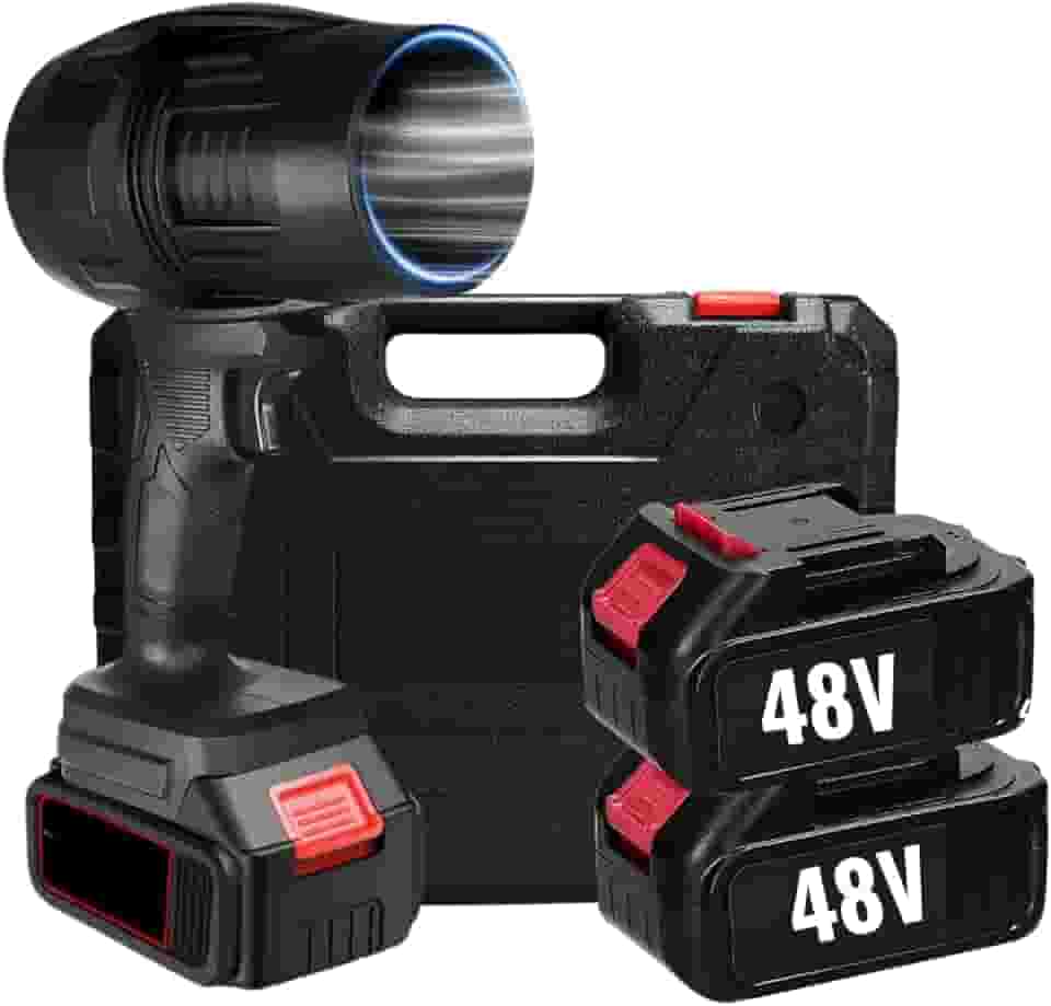 Soprador de Folhas Turbo 48V Portátil com 2 Baterias Recarregáveis - Secador de Pêlos Elétrico para Carros, Limpeza Automotiva e Uso Doméstico Pratiarejo 110/220®