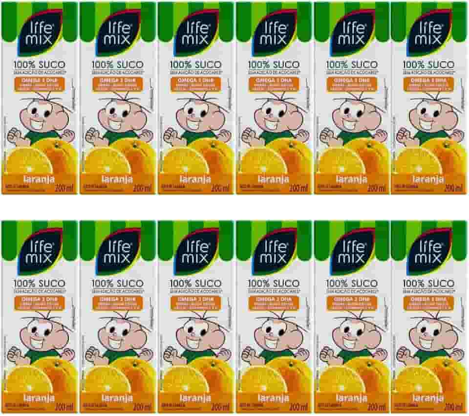Kit com 12 Sucos de Laranja 100% Suco sem Adição de Açúcares 200mL - Life Mix