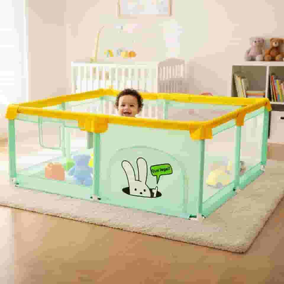 180 x 150 x 68 cm Cercadinho para Bebe Cercado para Bebê Cercadinho Infantil Chiqueirinho Bebe de Proteção Criança Grande Tamanho, Chiqueirinho Portátil com Design Colorido DOUBLE S (180 * 150cm)