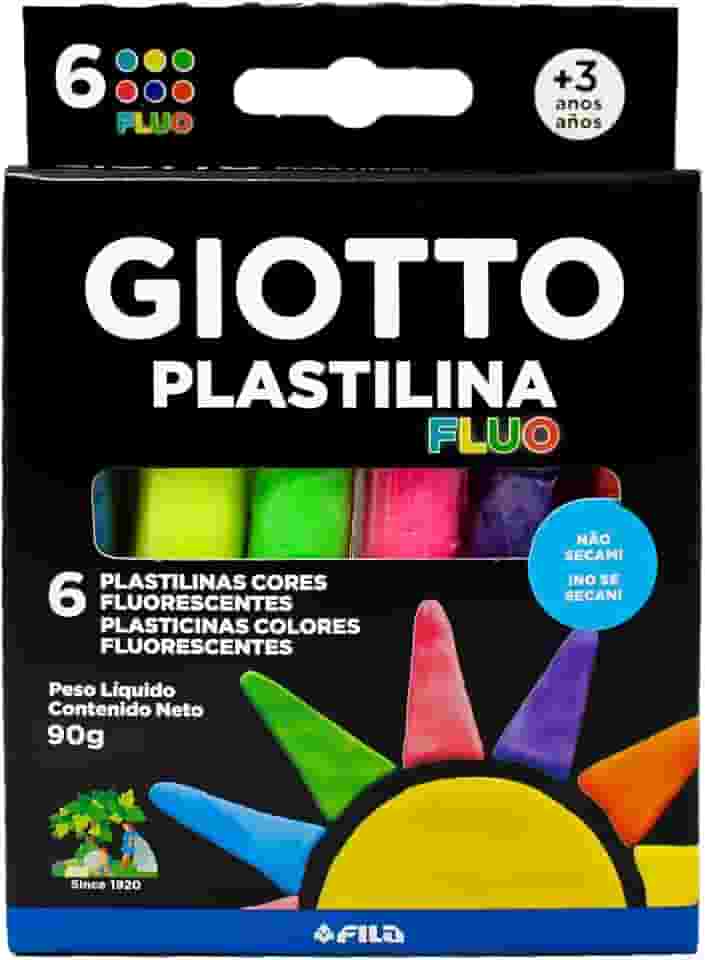 GIOTTO Massinha Plastilina Fluo, 6 Cores Fluorescentes, 90g, Não Seca