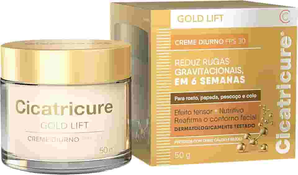 Cicatricure Gold Lift Creme Diurno FPS 30 | Reduz Rugas gravitacionais em 6 semanas | Efeito tensor nutritivo reafirma contorno facial, papada, pescoço e colo | Hidratante facial clareador | 50g
