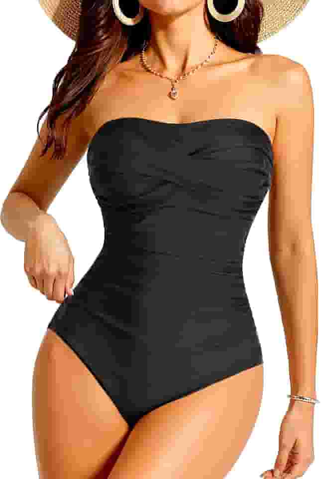 Maiô feminino com controle de barriga, tomara que caia, peça única, franzido