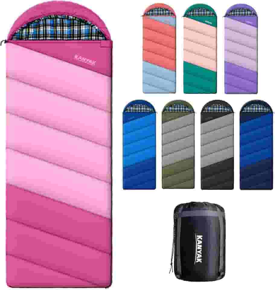 Saco de dormir com forro de flanela de algodão para adultos, adolescentes, crianças, clima frio e quente, 3 estações, equipamento essencial de acampamento compacto leve, caminhadas, atividades ao ar