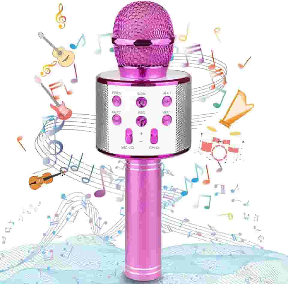 Microfone Infantil Karaoke Sem Fio Recarregável USB para Crianças Menina Menino Festas Eventos Portátil (ROSA)