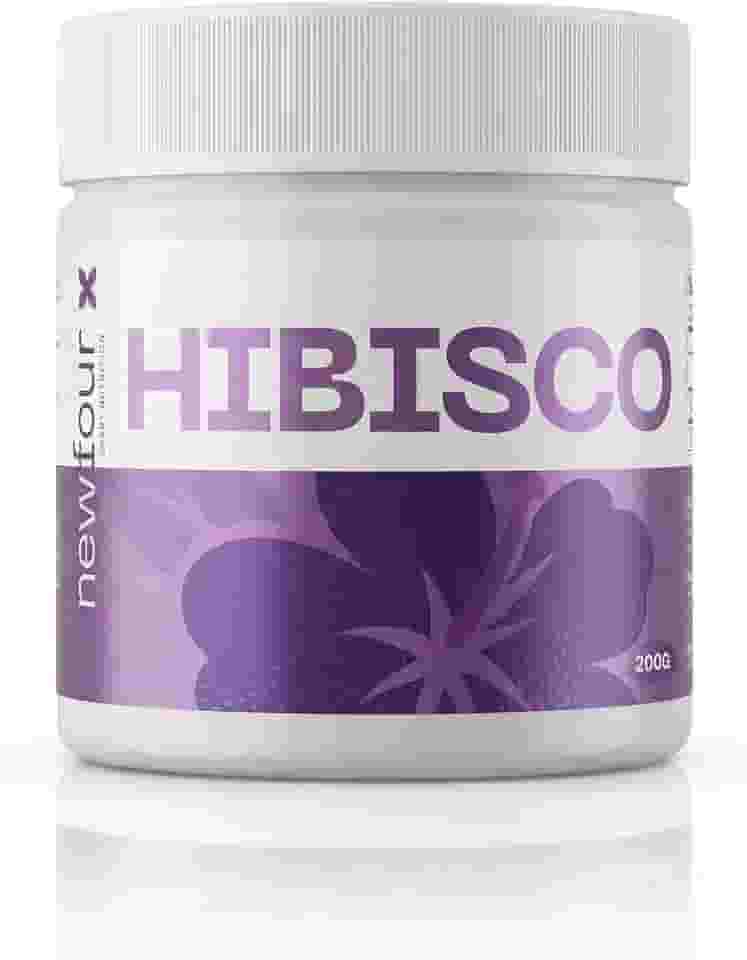 Newfour Hibisco em Pó Solúvel, Chá Vermelho Natural, 200g, Sem Açúcar, Sem Glúten, Ação Diurética e Antioxidante