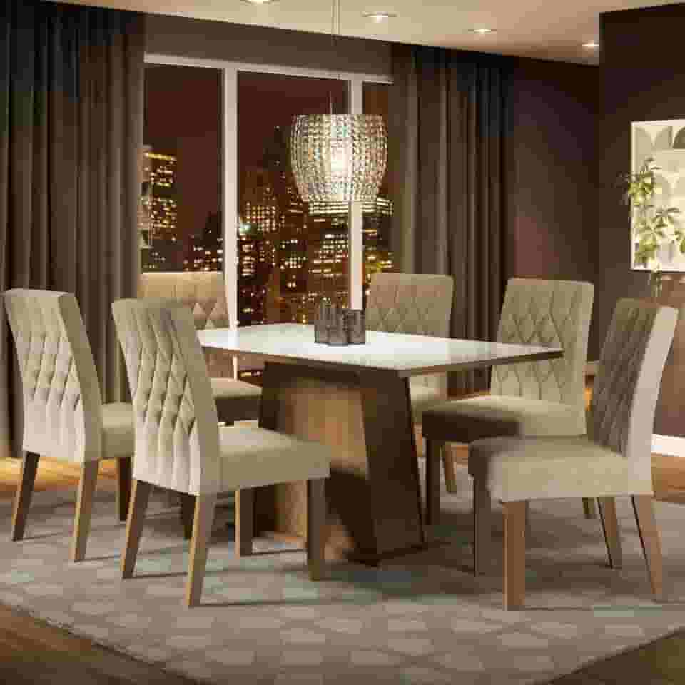 Conjunto Sala de Jantar Madesa Rafaela Mesa Tampo de Vidro com 6 Cadeiras - Rustic/Branco/Imperial