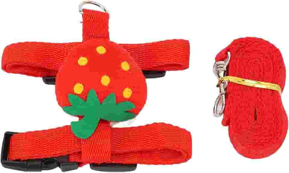 AYNEFY Arnês de Coelho, Conjunto de Trela de Nylon e Morango para Animais de Estimação Pequenos, Ajustável para Coelhos e Gatinhos (S)