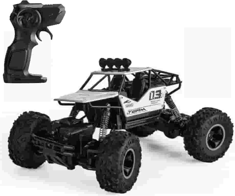 Carrinho De Controle Remoto 4x4 Monster Truck Rock Crawler 4WD Hight Speed Brush Off-Road Truggy + Bateria Extra (Prata)