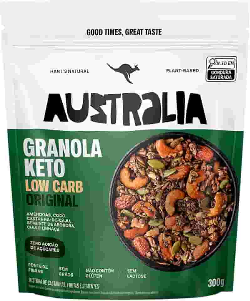 Hart's Natural Granola Australia Keto Low Carb | Granola Sem Açucar, Sem Lactose, Sem Glúten, Vegano | 100% Natural | Alto em Fibras | Snack Saudável | 300g