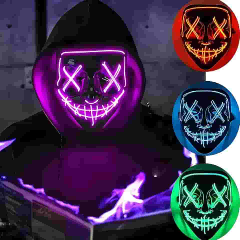 Mascara Led Neon Cosplay Festa Fantasia Terror Masculino Feminino Infantil Adulto Halloween Carnaval Rave