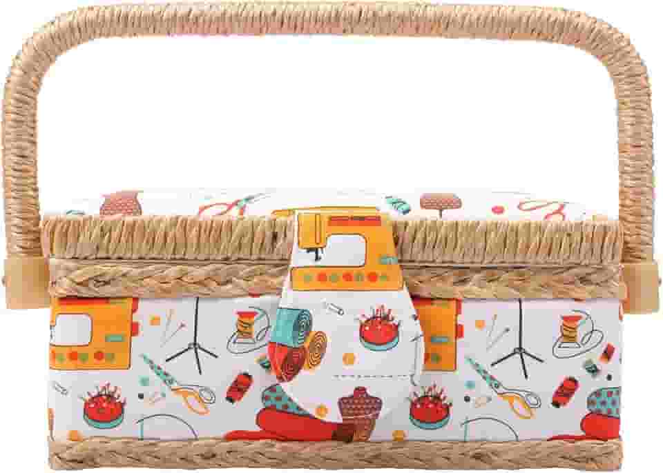 Caixa de costura grande para suprimentos de costura, caixa de armazenamento com bandeja removível, cesta de costura vintage, para agulhas, linha, fita métrica e outros suprimentos de costura