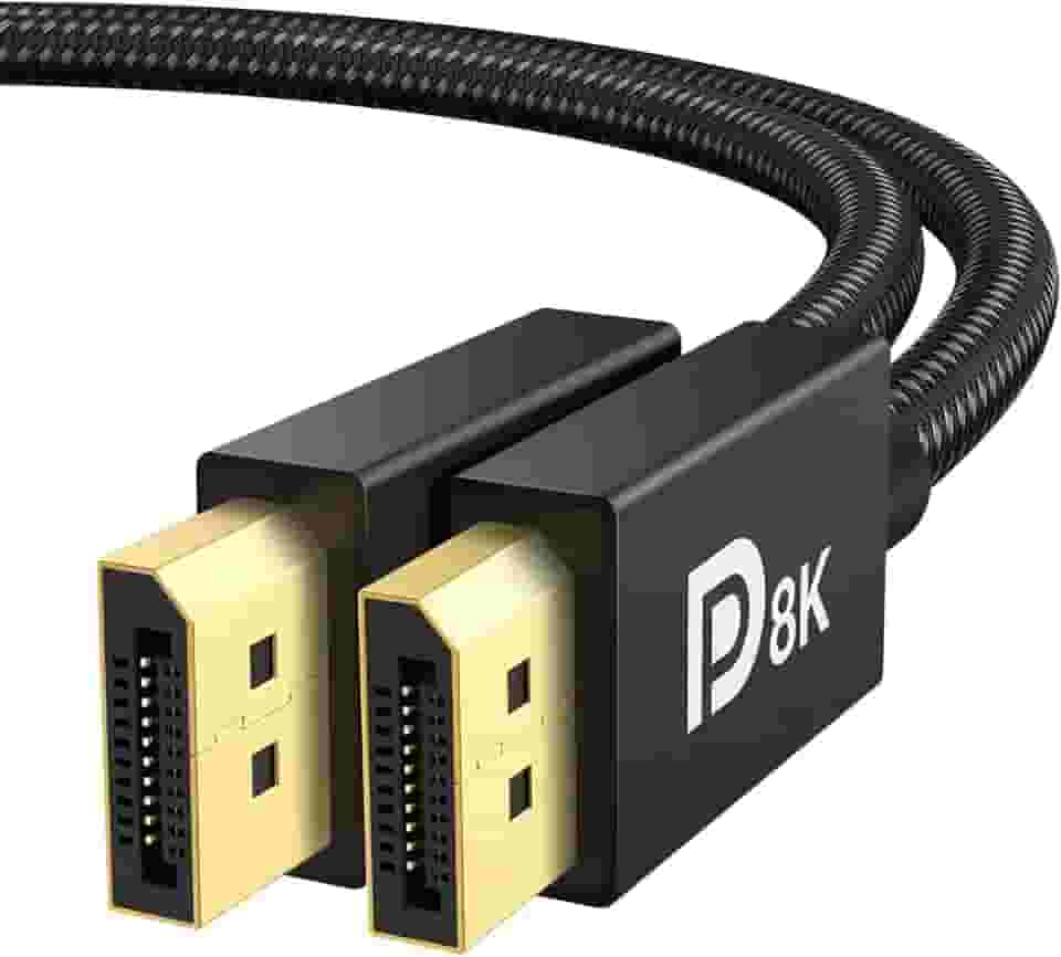 Cabo DisplayPort 8K, cabo DP de 1,4 m, [8K @60Hz, 4K @144Hz, 2K @240Hz/165Hz], porta de exibição de alta velocidade de 32,4 Gbps para monitor de jogos, HDR/FreeSync/G-Sync, trançado