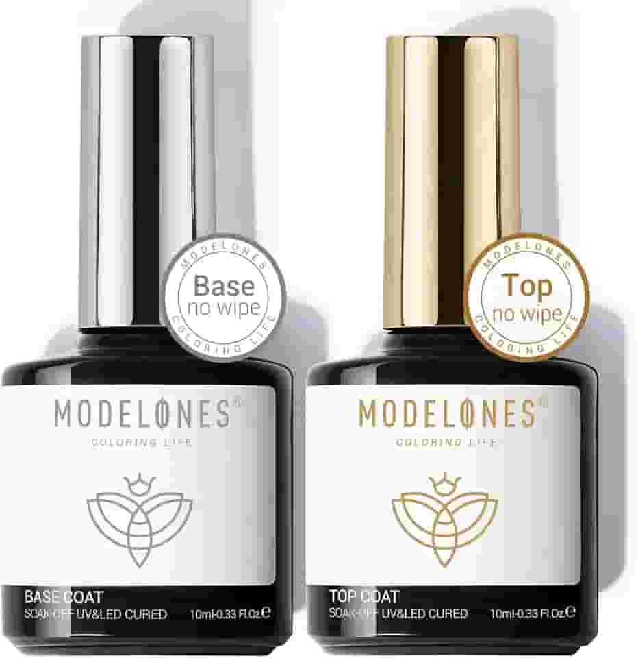 modelones Gel Superior Base Casaco Conjunto 2 Pçs Gel Unha Polonês Sem Limpeza Gel Claro Casaco Superior Lâmpada Do Prego Precisa de Longa Duração Brilhante 10Ml Presentes para Mulher
