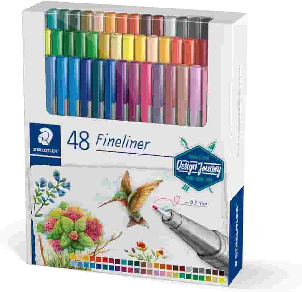 STAEDTLER Caneta Ponta Fina Triplus Fineliner 0.3mm Estojo 48 Cores Sortidas - 334 C48-C - Corpo Ergonômico Triangular – Ideal para Escrita e Bullet Journal