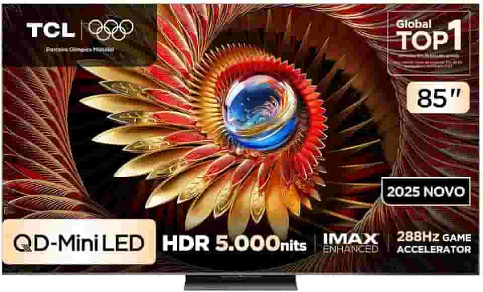 Smart TV TCL 85 Polegadas QLED Mini LED 4K C8K WiFi Bluetooth Google TV 288Hz VRR HDR10+ 85C8K