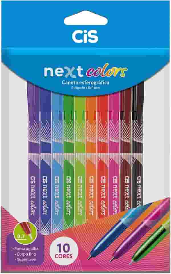 CIS, Caneta Esferografica 0,7 mm NEXT, Estojo com 10 unidades Cores sortidas