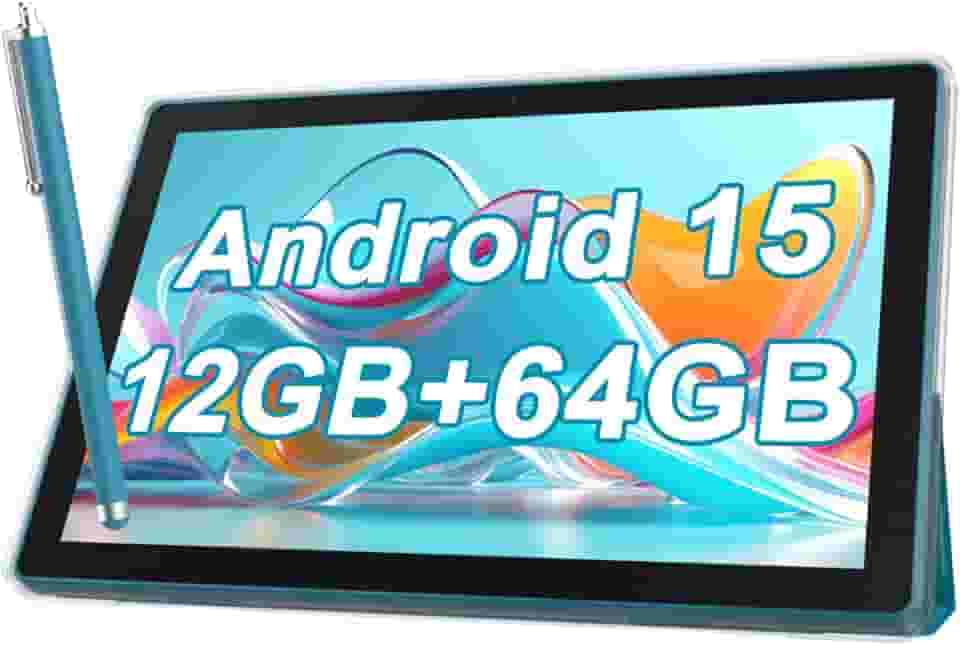 Mesa Android 2 em 1 de 25 cm com capa protetora para tablets e caneta Stylus para Android 15, tablet 5G, WiFi-6, 1280 x 800, tela IPS full HD, 6000 mAh, 64 GB de ROM + 12 GB de RAM (4 + 8 virtuais