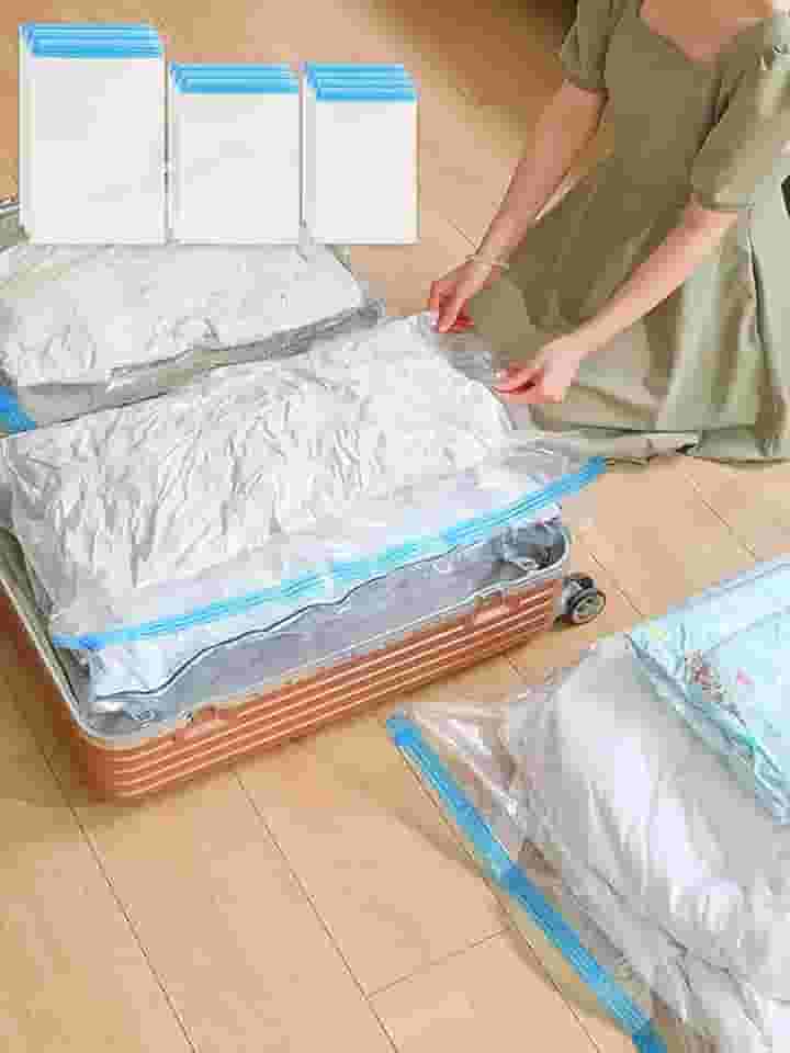 Pacote com 9 sacos de compressão para viagens, 3 sacos economizadores de espaço (sem necessidade de bomba), sacos de armazenamento de vedação a vácuo para roupas, 51 x 35 cm, 50 x 40 cm, 61 x 40 cm