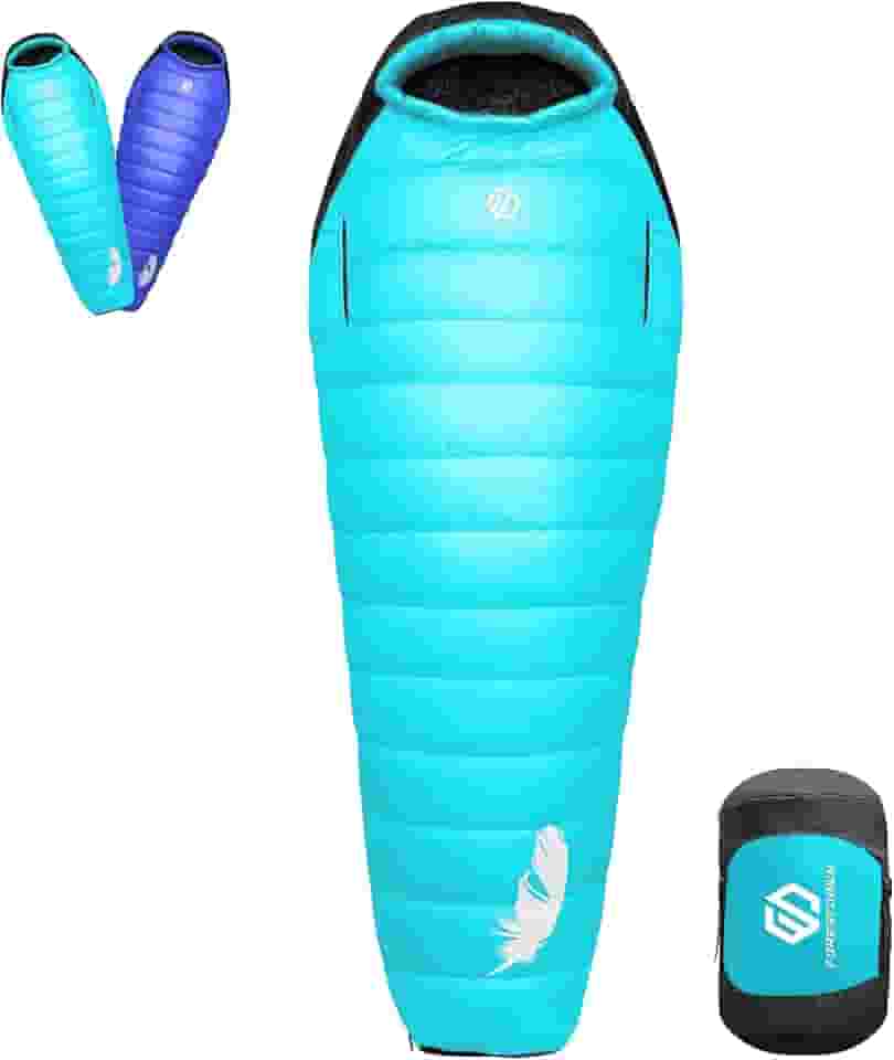 Wildroad Saco de dormir de 15 graus Celsius, saco de dormir de múmia para clima frio poder enchimento de plumas 650 para adultos, acampamento leve de inverno, caminhadas, mochila com saco de compressão