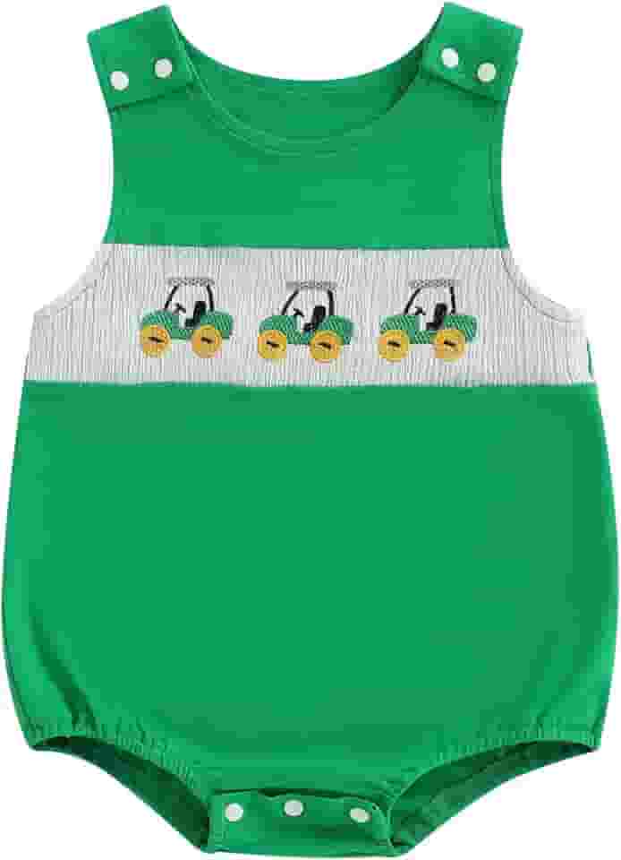 Roupas de golfe para recém-nascidos, meninos, meninas, bordadas, bolhas, macaquinho, sem mangas, roupa de verão