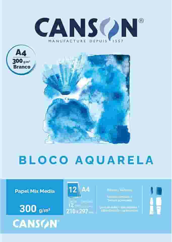 CANSON Linha Universitária, Bloco de Papel A4 Para Aquarela, 12 Folhas de 300g/m²