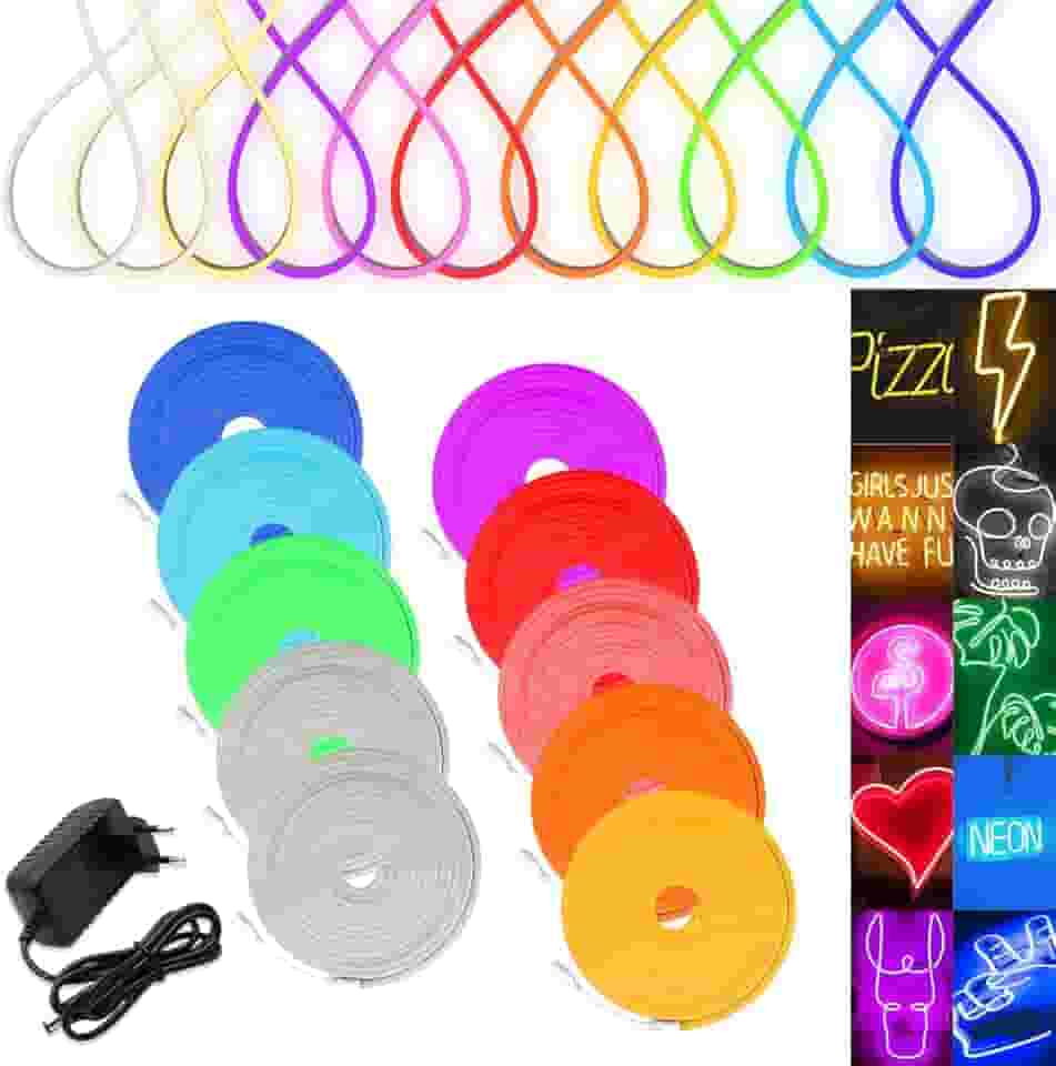 Fita Neon Led 5m Bivolt Flexível Siliconada 12v + Fonte (Branco Quente)