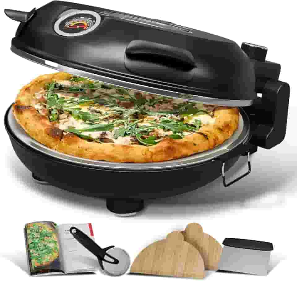 Eatex Forno elétrico de pizza interno, forno de pizza de bancada de 30 cm, forno portátil de pizza, aquece até 421 °C para crosta crocante, máquina de fazer pizza para casa – preto