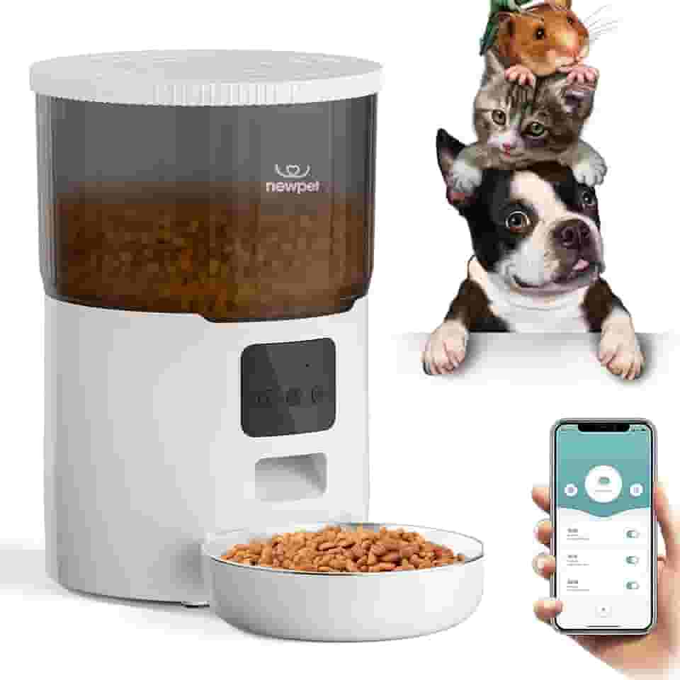 4L Alimentador Gato Automático Wi-fi Aplicativo, Alimentador automático para cães com sensor de pouco alimento e gravador de voz