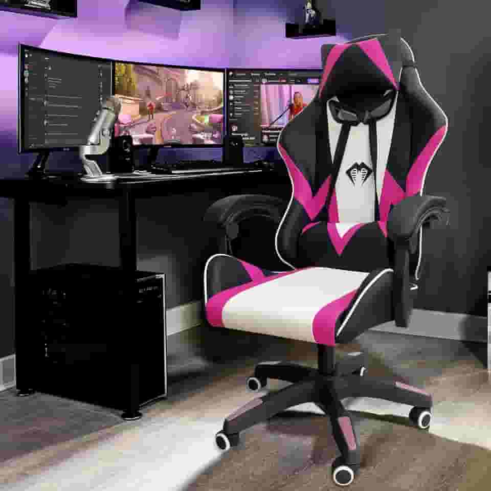 Cadeira Gamer Python Fly, Design Estilo Gamer, Tecido Respirável, Design Ergonômico (Rosa)