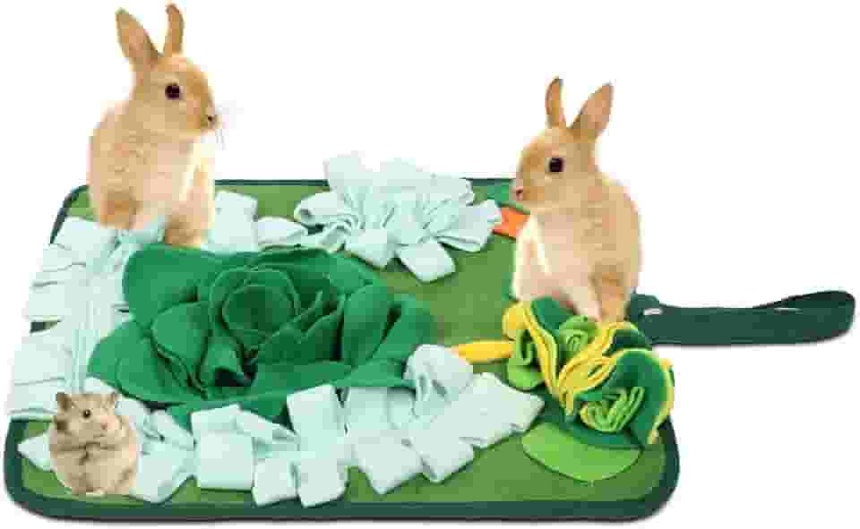 Tapete de forrageamento de coelho, tapete interativo para animais pequenos de 45 x 45 cm com suporte antiderrapante, almofada lavável para animais de estimação para cães, porquinhos-da-índia