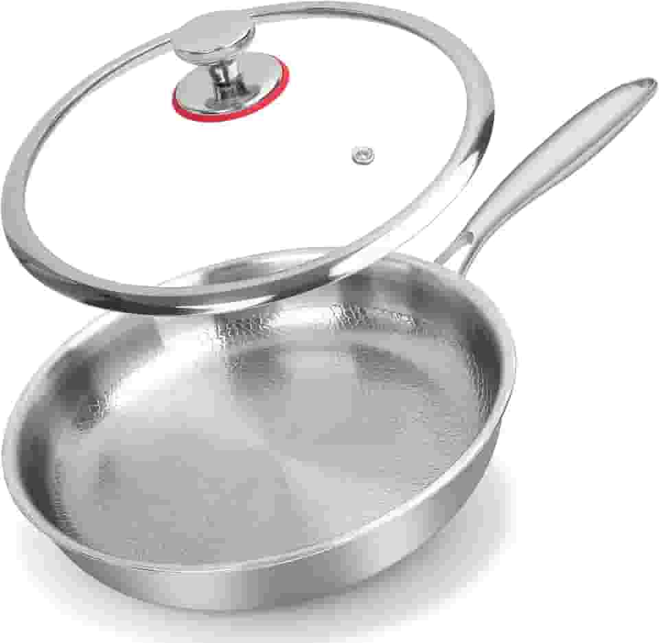 Frigideira antiaderente de titânio martelada com tampa - Frigideira antiaderente de titânio de 28 cm | Utensílios de cozinha resistentes a arranhões e aquecimento uniforme para todos os fogões