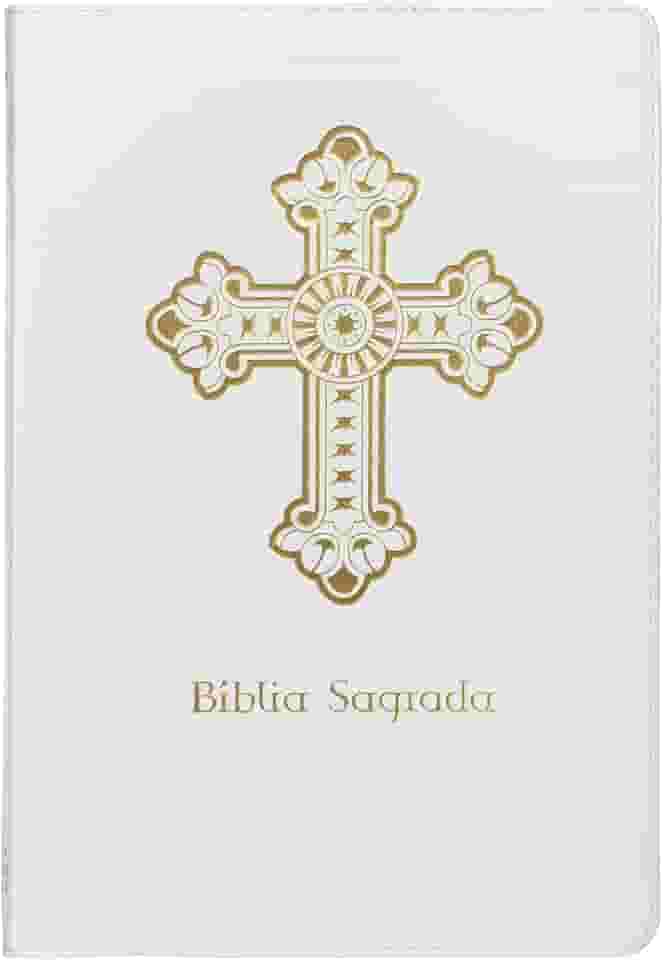 Bíblia Sagrada Católica, Letra Grande, Cruz, Couro-soft branca, Leitura Perfeita