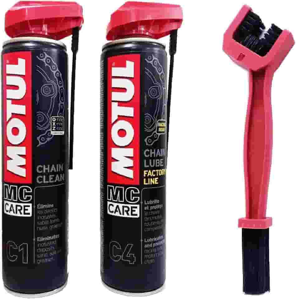 SPRAY LUBRIFICANTE DE CORRENTE MOTO - MOTUL - C1 + C4 CHAIN CLEAN - 400 ML MOTO SPEED RACING + ESCOVA DE LIMPEZA