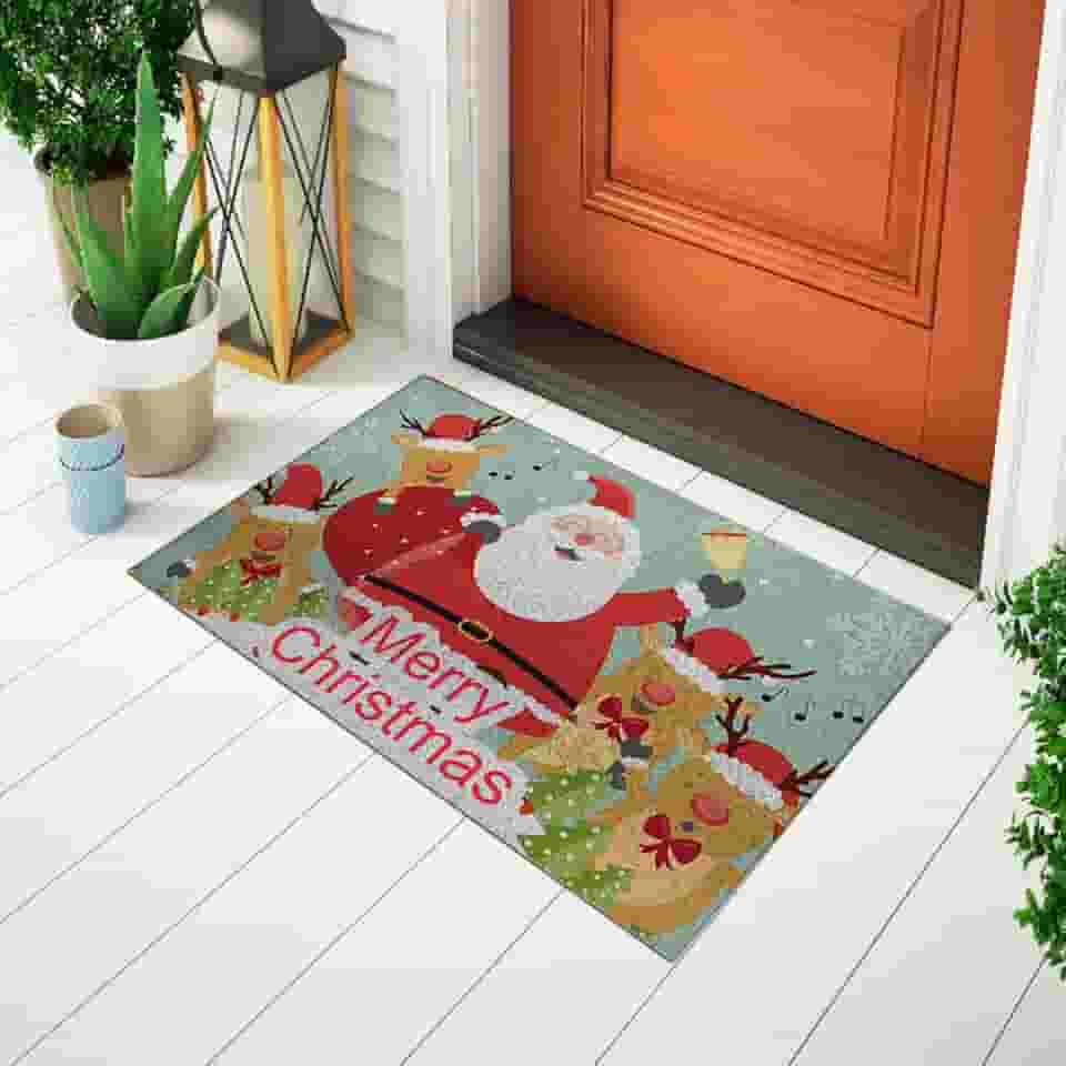 Tapete Capacho Divertido e Criativo Decorativo Para Porta Tema Natal - Papai Noel Musical Ca284