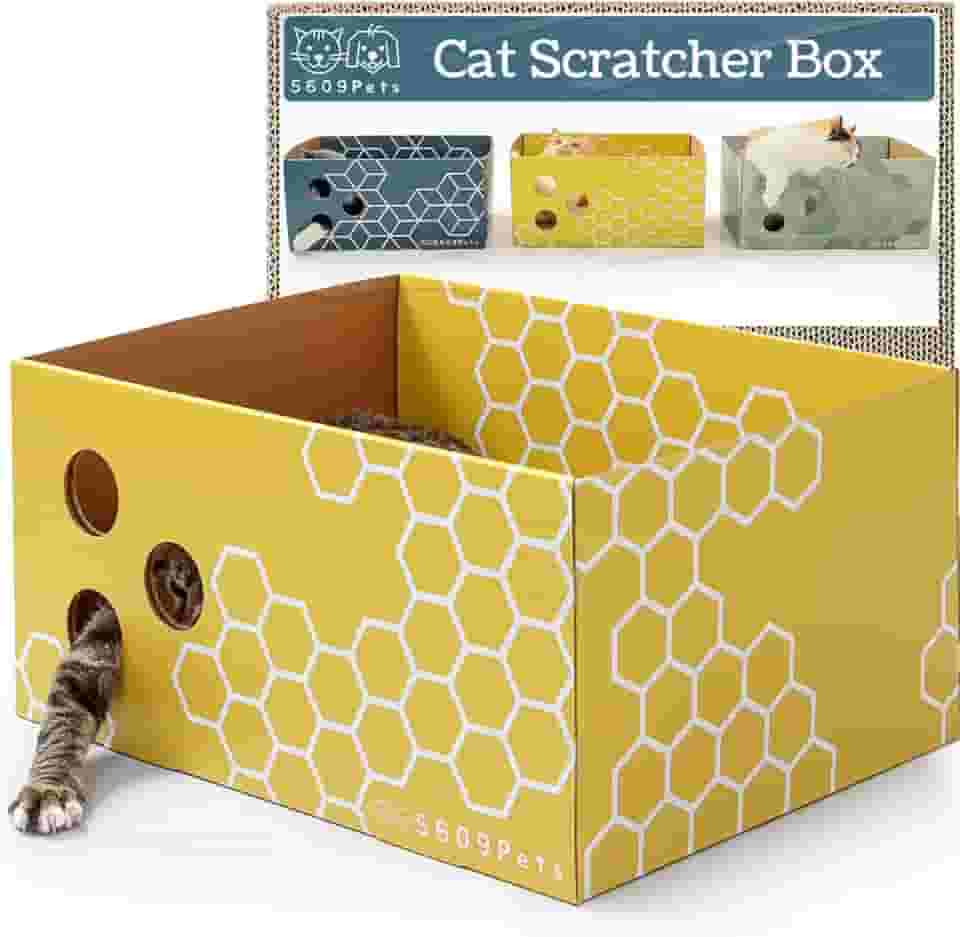 Caixa arranhadora de papelão resistente para gatos com placa dupla face recarregável para gatos em ambientes internos