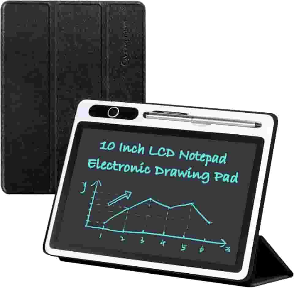 Tablet LCD de 10 polegadas, caderno de escrita eletrônico com capa protetora de PU, bloco de desenho apagável, presente para adultos em casa, escritório de negócios (preto